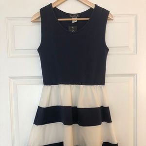 Navy blue and white striped dress